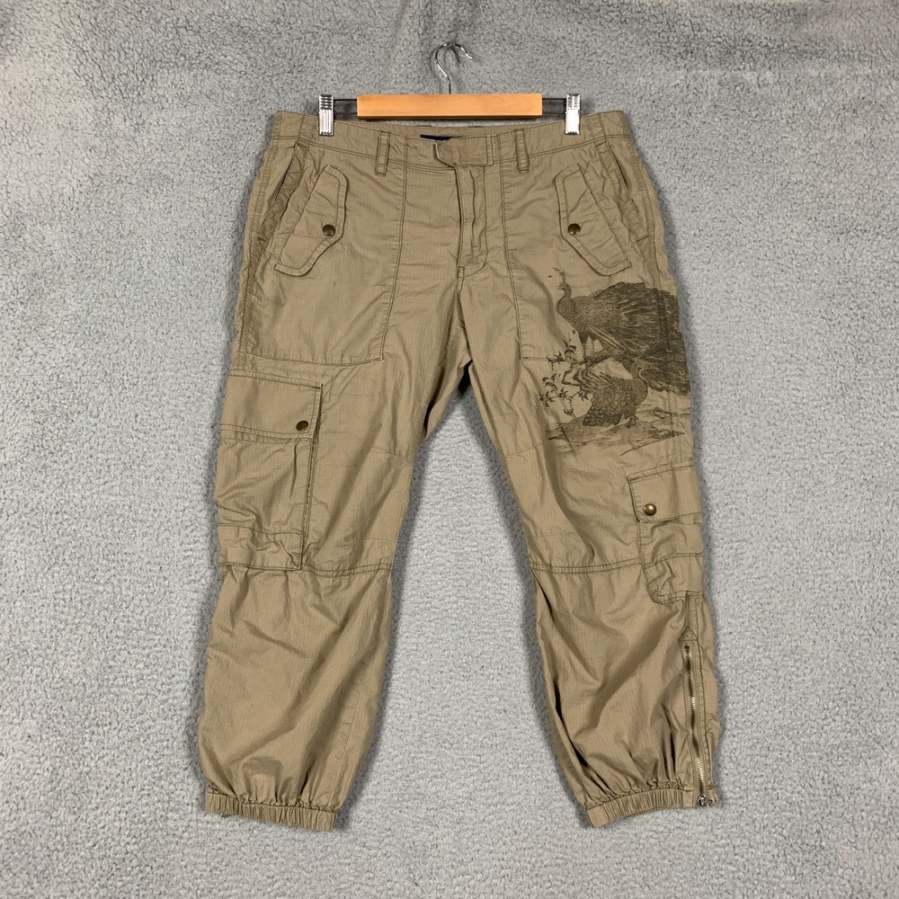 Ralph Lauren Sport Cargo‎ Pants Women's 12 Tan Khaki Peacock Ripstop Ankle Zip